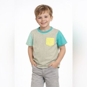 Cat & Jack 4T Boys Colorblock Pocket Tee Gray Teal Short Sleeve Shirt